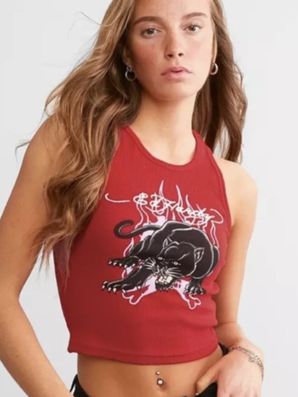 Ed Hardy Panther Cropped Tank M Y2K Jrs Crop Top